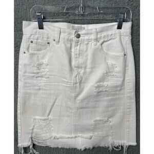 Women's Uniq by Litz Distressed White Jean Mini Skirt Size M